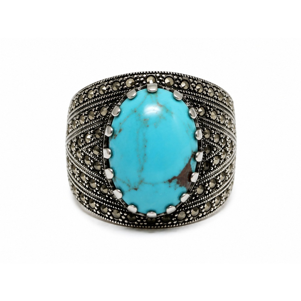 Turquoise Marcasite Ring Womens Size 9.5 Blue Excellent Sterling Silver 925